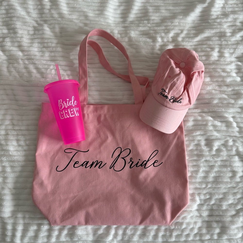 Pink Team Bride Bundle - Tote, Cap, and Cup Set
